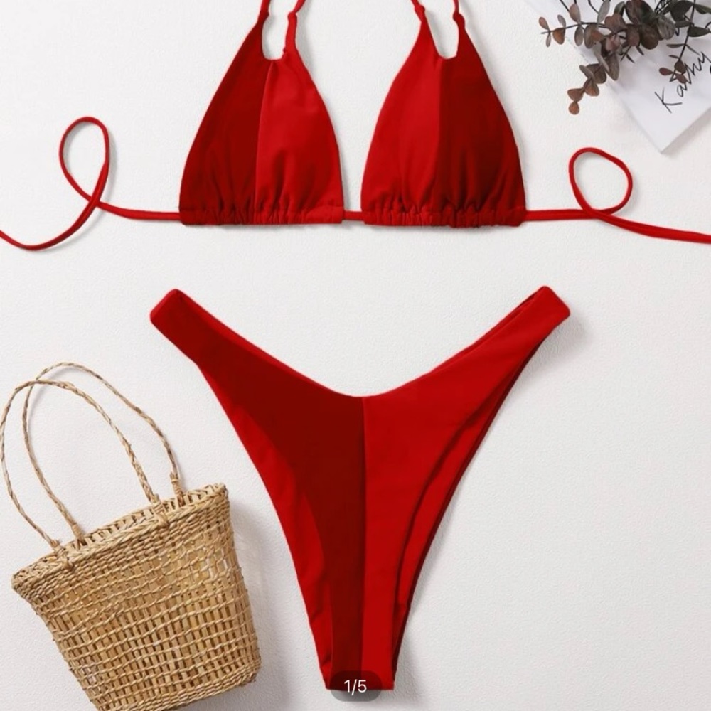 SHEIN Two tone RED high cut bikini
